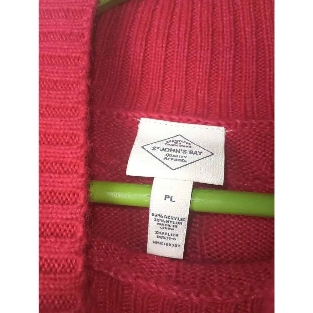 Women's Cable Knit Mock‎ Neck Sweater Red Gem Detail Long sleeve Large Petite